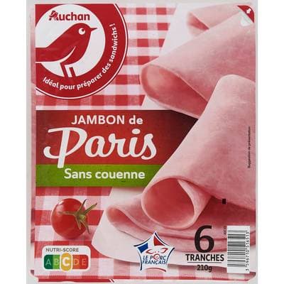 Auchan Jambon de Paris Sans Couenne, 6 trances - 210g