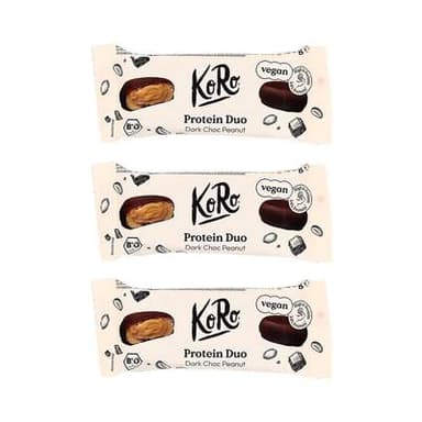 Koro Bouchées protéinées cacahuètes et chocolat noir bio, Lot de 3x2x20g