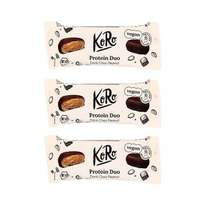 Koro Bouchées protéinées cacahuètes et chocolat noir bio, Lot de 3x2x20g