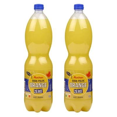 Auchan Soda pulpée à l'orange zéro, Lot de 2x1,5L
