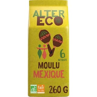 Alter Eco - Commerce Equitable Café moulu Arabica intense et boisé Bio du Mexique, 260g