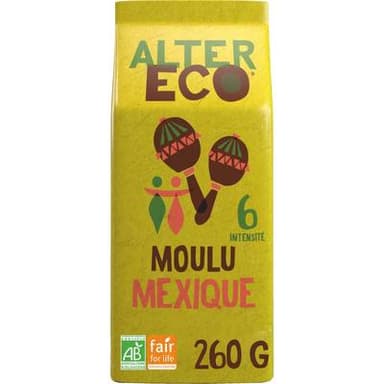 Alter Eco - Commerce Equitable Café moulu Arabica intense et boisé Bio du Mexique, 260g
