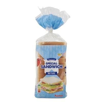 Auchan Pain de Mie Nature Grandes Tranches Avec Croûte Spécial Sandwich, 21 tranches - 825g