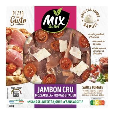 Mix Buffet Pizza Jambon Cru Mozzarella et Fromage Italien, 380g