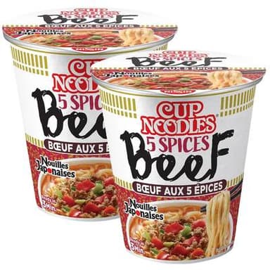 Nissin Soupe de Nouilles Japonaises saveur Boeuf aux 5 épices en cup, Lot de 2x64g