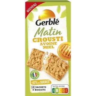 Gerblé 12 Biscuits Matin Crousti Avoine Petit Déj -43% de sucres en moins, 200g