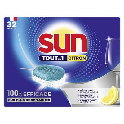 Sun Tablettes lave-vaisselle Tout en 1 Citron, 32  tablettes