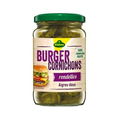 Kühne Cornichons aigres doux en rondelles pour burger, 185g