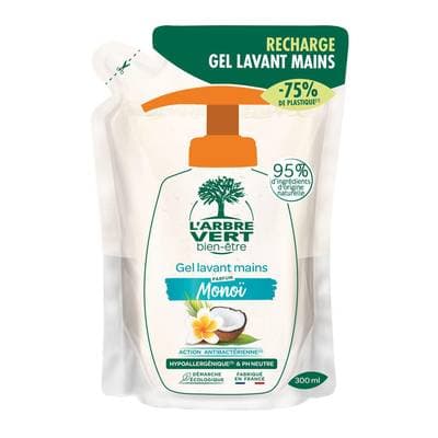 L'Arbre Vert Bien-Etre Gel lavant mains parfum Monoï recharge, 300ml