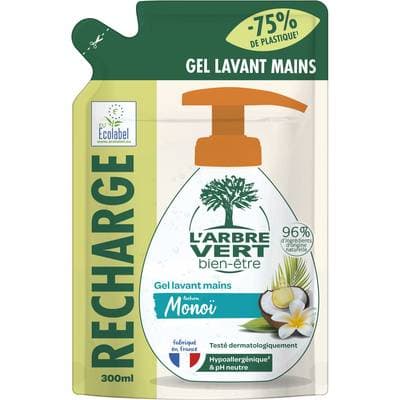 L'Arbre Vert Bien-Etre Gel lavant mains parfum Monoï recharge, 300ml