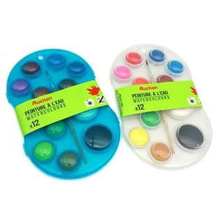 Auchan Pastilles de peinture à l'eau + pinceau n°8
