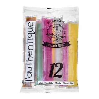 Maison de la Glace Tubes à l'eau Citron, Anis, Menthe, Cola, Framboise, 12 Tubes - 1,2kg