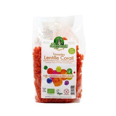Lazzaretti Torsade de Lentille Corail Bio, sans gluten, 250G