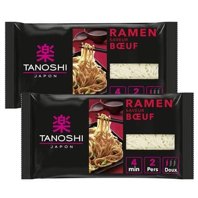Tanoshi - Japon Ramen Saveur Boeuf Nouilles Japonaises Précuites, Lot de 2x360g