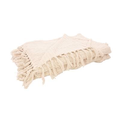 Point virgule Plaid en coton 100% recyclé blanc, 170 x 130  cm