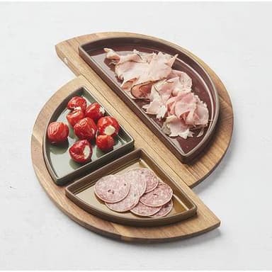 Point virgule Planche de service Tapas ronde en acacia avec aimants, 33x33x2 cm