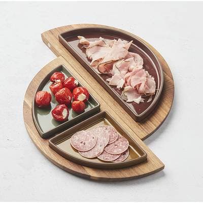 Point virgule Planche de service Tapas ronde en acacia avec aimants, 33x33x2 cm