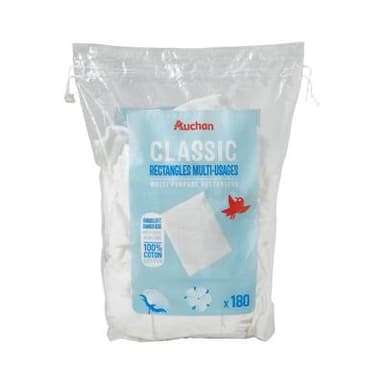 Auchan Classic Cotons rectangles multi-usages, 180 cotons