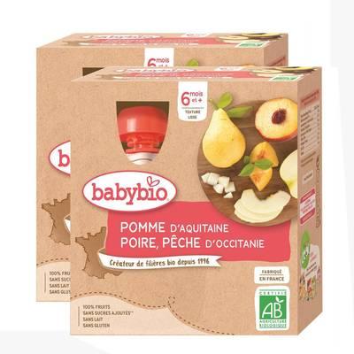 Babybio - Pomme, Poire, Pêche Bio Gourde Bébé Dès 6 mois