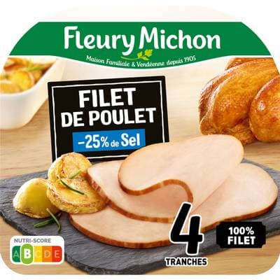 Fleury Michon Filet de Poulet, Taux de Sel Réduit - 25%*, 4 tranches - 120g