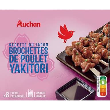 Auchan Yakitori au poulet sauce soja sucrée - 210g, 8 brochettes