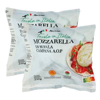 Auchan Tavola In Italia Mozzarella di Bufala Campana A.O.P., Lot de 2x250g