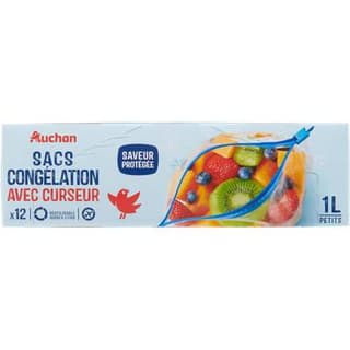 Auchan Sacs de congélation petit modèle 1L, 12 sacs