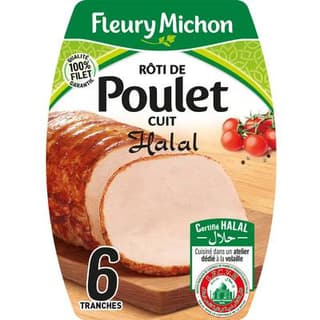 Fleury Michon Rôti de Poulet Cuit Halal, 6 tranches - 180g