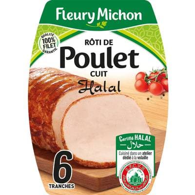 Fleury Michon Rôti de Poulet Cuit Halal, 6 tranches - 180g