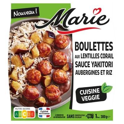 Marie Boulettes aux lentilles, sauce yakitori, aubergine, riz, 300g