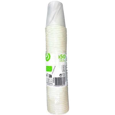Auchan Gobelet 19,5cl en carton blanc, 50 gobelets