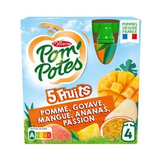 Pom Potes 5 fruits Pomme tropical, 4 gourdes de 90g