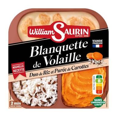 William Saurin - Mon Trio Gourmand Blanquette de Volaille, Duo de Riz et Purée de Carottes, 320g