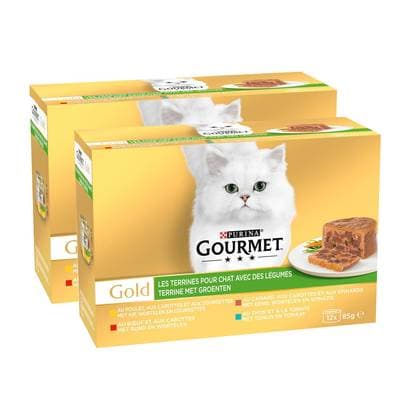 Purina - Gourmet Gold Boites Terrines avec des Légumes 4 variétés pour chat, Lot de 2 - 12x85g