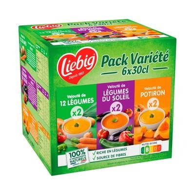 Liebig Variété de Veloutés de Légumes - 12 légumes, légumes du soleil, potion Soupe liquide en brique individuelle, 6x30cl