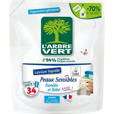 L'arbre Vert Lessive recharge hypoallergénique pour la famille et bébé, 1,53L