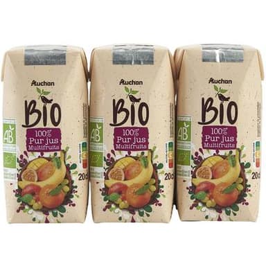 Auchan BIO Pur jus multifruits bio, 6x20cl