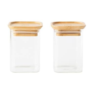 Pebbly Set de 2 Boîtes de Conservation à Épices en Verre et Bambou, lot de 2 240 ml (6 x 6 x 9 cm)