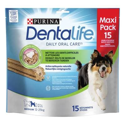 Purina - Dentalife Bâtonnets à mâcher Hygiène Bucco Dentaire - Récompense friandise pour chien moyen x15, 345g