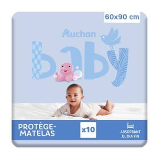 Auchan Baby Alaise protège- matelas bébé jettable, 10 alaises Dimensions : 60x90 cm