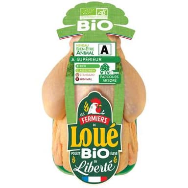 Loué Poulet Entier Blanc Fermier Bio Prêt à Cuire, 1,35kg