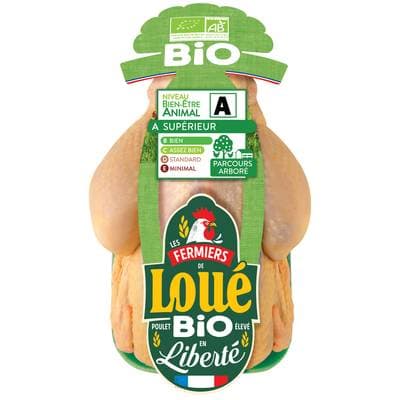 Loué Poulet Entier Blanc Fermier Bio Prêt à Cuire, 1,35kg