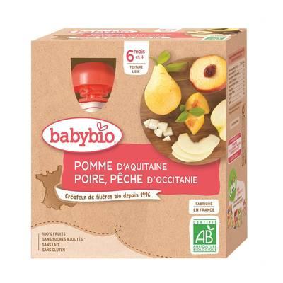 Babybio - Pomme, Poire, Pêche Bio Gourde Bébé Dès 6 mois