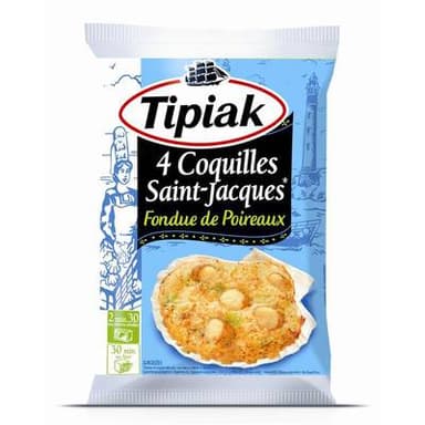 Tipiak 4 coquilles Saint-Jacques à la fondue de poireaux - 20% de noix, 4x90g