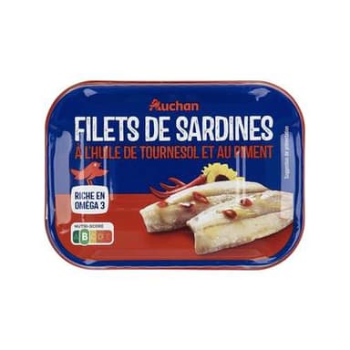 Auchan Filets de sardines à l'huile de tournesol et au piment, 70g