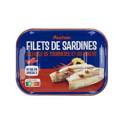 Auchan Filets de sardines à l'huile de tournesol et au piment, 70g