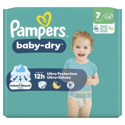 Pampers Babydry Geant Couches Baby-Dry Taille 7 - 15kg+, 31 couches