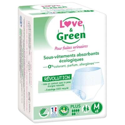 Love & Green Culottes fuites urinaires Hypoallergéniques et Ecologiques Plus Taille M, 8 culottes