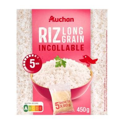 Auchan Riz long grain incollable en sachets, 5x90g