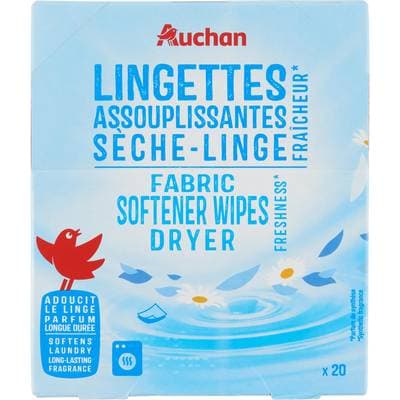 Auchan Lingette assouplissante sèche linge, 20 lingettes